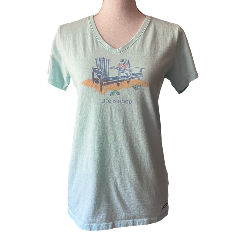 LIFE IS GOOD WOMENS NECK MINT GREEN SHORT SLEEVE CRUSHER TEE SIZE SMALL